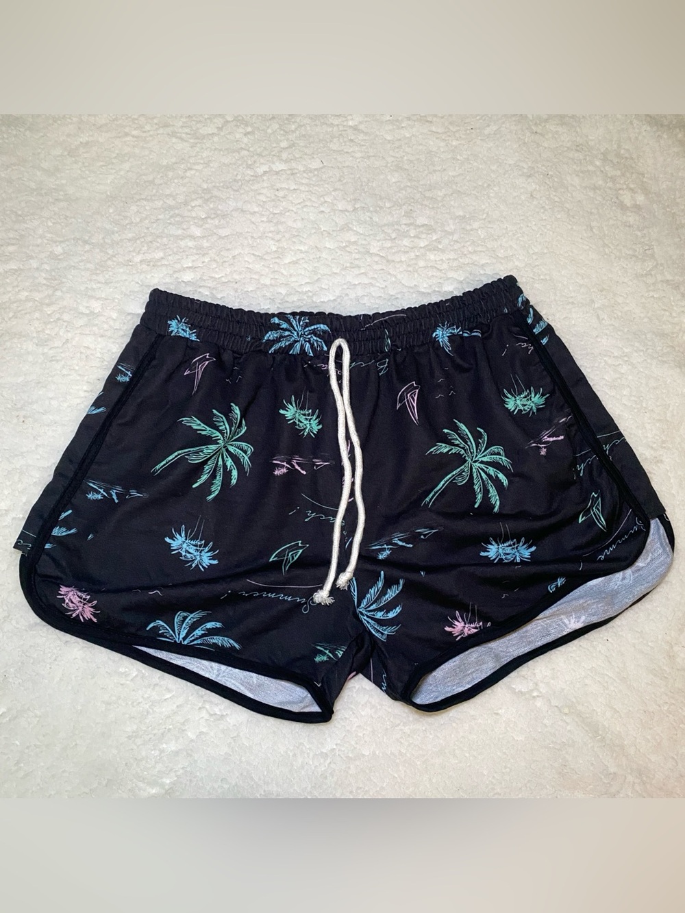 Black Palm tree print Print Athletic Shorts